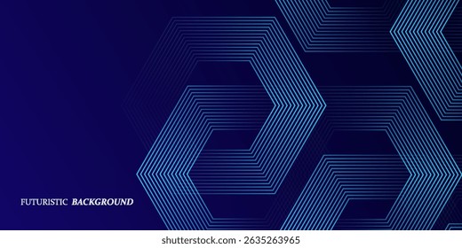 Fondo azul oscuro con patrón de líneas geométricas hexagonales. Abstractas líneas hexagonales brillantes. EPS 10
