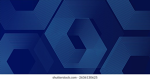 Dark blue background with hexagon geometric lines pattern. Abstract shiny hexagon lines.