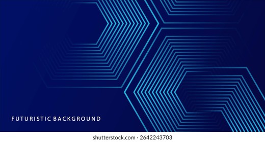 Dark blue background with hexagon geometric lines pattern. Abstract shiny hexagon lines. Futuristic technology concept