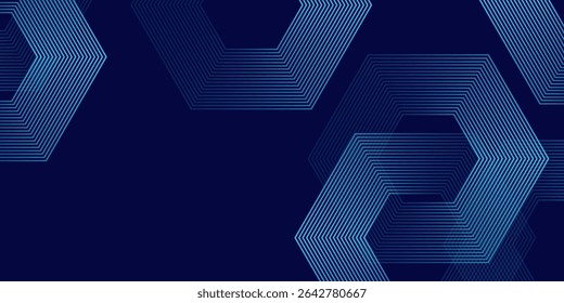 Dark blue background with hexagon geometric lines pattern. Abstract shiny hexagon lines modern