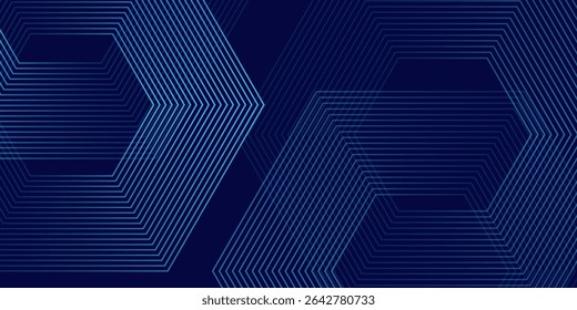 Fondo azul oscuro con patrón de líneas geométricas hexagonales. Abstractas líneas hexagonales brillantes moderno bueno