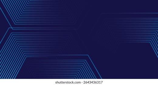 Plano de fundo azul escuro com padrão de linhas geométricas hexágono. Linhas de hexágono brilhantes abstratas. Conceito de tecnologia futurista. ilustração vetorial