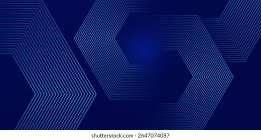 Fondo azul oscuro con patrón de líneas geométricas hexagonales. Abstractas líneas hexagonales brillantes. Concepto de tecnología futurista