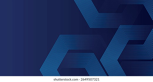 Dark blue background with hexagon geometric lines pattern. Abstract shiny hexagon lines. Futuristic technology modern design.