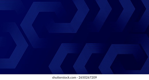 Dark blue background with hexagon geometric lines pattern. Abstract shiny hexagon lines. Futuristic technology concept