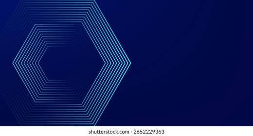 Dark blue background with hexagon geometric lines pattern. Abstract shiny hexagon lines. Futuristic technology concept
