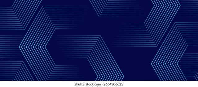 Dunkelblauer Hintergrund mit Hexagon geometrischen Linien Muster. Abstrakte glänzende Sechsecklinien. Futuristisches Technologiekonzept. EPS10
