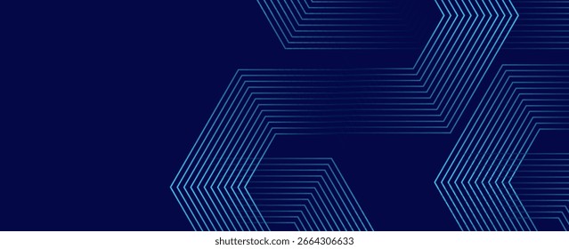 Fondo azul oscuro con patrón de líneas geométricas hexagonales. Abstractas líneas hexagonales brillantes. Concepto de tecnología futurista. EPS10