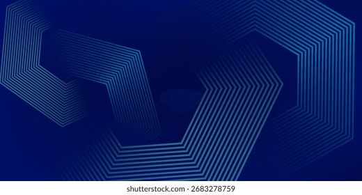 Fondo azul oscuro con patrón de líneas geométricas hexagonales. Abstractas líneas hexagonales brillantes. Concepto de tecnología futurista