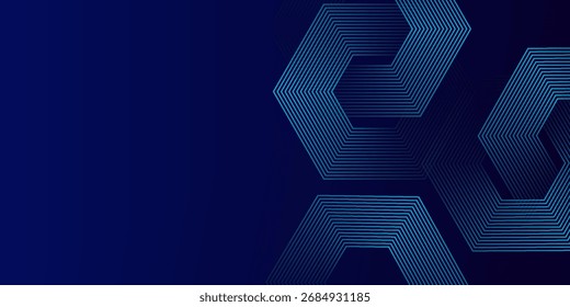 Dark blue background with hexagon geometric lines pattern. Abstract shiny hexagon lines. Futuristic technology concept.eps