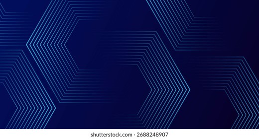 Dark blue background with hexagon geometric lines pattern. Abstract shiny hexagon lines. Futuristic technology concept. Eps 10