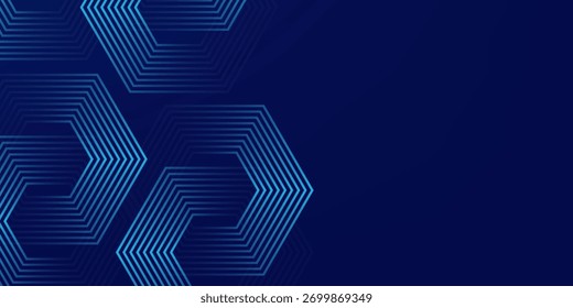 Fondo azul oscuro con patrón de líneas geométricas hexagonales. Abstractas líneas hexagonales brillantes. Concepto de tecnología futurista