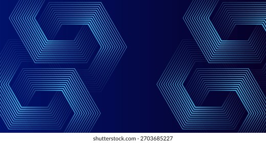 Dark blue background with hexagon geometric lines pattern. Abstract shiny hexagon lines.
