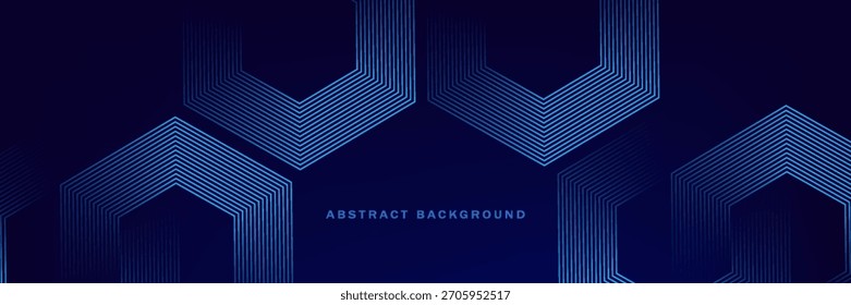 Dark blue background with hexagon geometric lines pattern. Abstract shiny hexagon lines. Futuristic technology concept