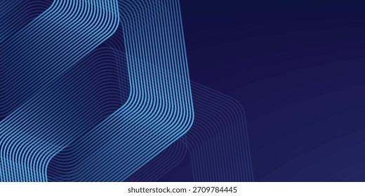 Fondo azul oscuro con patrón de líneas geométricas hexagonales. Abstractas líneas hexagonales brillantes. Concepto de tecnología futurista. eps 10