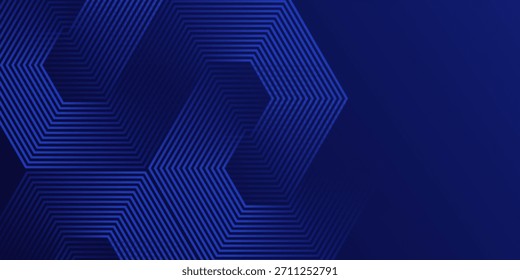 Dark blue background with hexagon geometric lines pattern. Abstract shiny hexagon lines. Futuristic technology concept