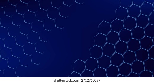 Dark blue background with hexagon geometric lines pattern. Abstract shiny hexagon lines. Futuristic technology concept