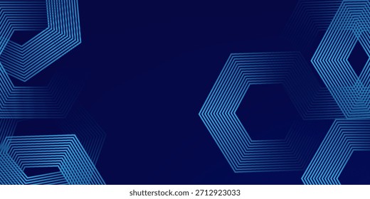 Dark blue background with hexagon geometric lines pattern. Abstract shiny hexagon lines. Futuristic technology concept