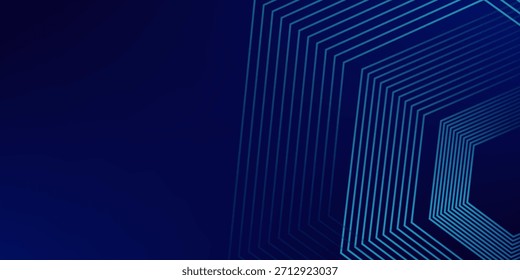 Dunkelblauer Hintergrund mit Hexagon geometrischen Linien Muster. Abstrakte glänzende Sechsecklinien. Futuristisches Technologiekonzept