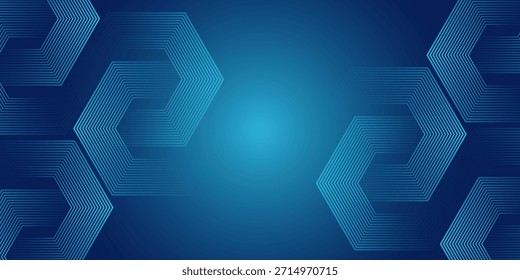 Dark blue background with hexagon geometric lines pattern. Abstract shiny drak old