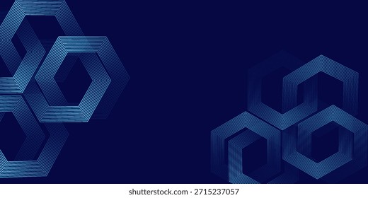 Fondo azul oscuro con patrón de líneas geométricas hexagonales. Abstractas líneas hexagonales brillantes. Concepto de tecnología futurista