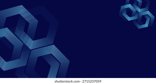 Dark blue background with hexagon geometric lines pattern. Abstract shiny hexagon lines. Futuristic technology concept
