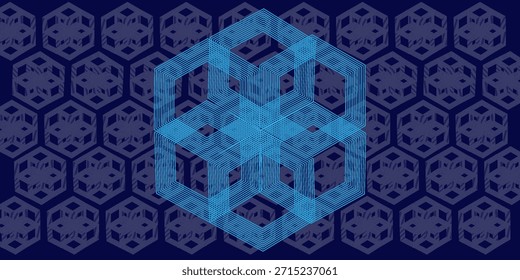 Fondo azul oscuro con patrón de líneas geométricas hexagonales. Abstractas líneas hexagonales brillantes. Concepto de tecnología futurista