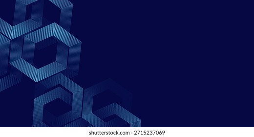 Dark blue background with hexagon geometric lines pattern. Abstract shiny hexagon lines. Futuristic technology concept