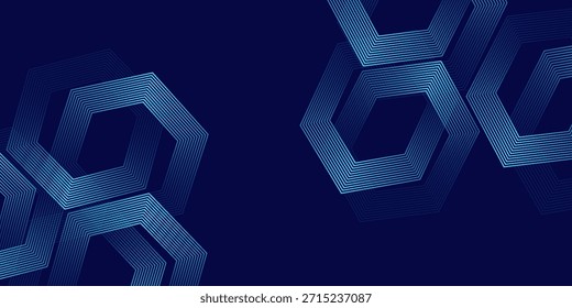 Dark blue background with hexagon geometric lines pattern. Abstract shiny hexagon lines. Futuristic technology concept