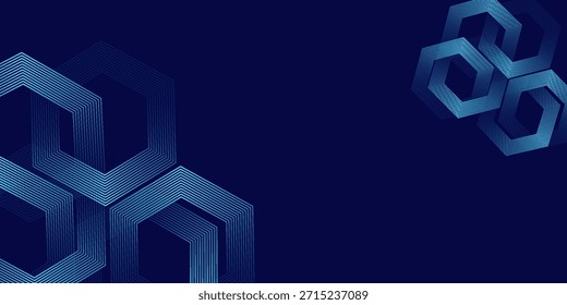 Fondo azul oscuro con patrón de líneas geométricas hexagonales. Abstractas líneas hexagonales brillantes. Concepto de tecnología futurista