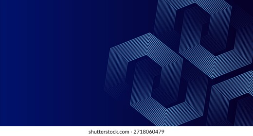 Dunkelblauer Hintergrund mit Hexagon geometrischen Linien Muster. Abstrakte glänzende Sechsecklinien. Futuristisches Technologiekonzept. Vektor eps 10