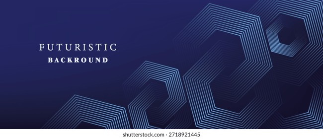 Dark blue background with hexagon geometric lines pattern. Abstract shiny hexagon lines. Futuristic technology concept