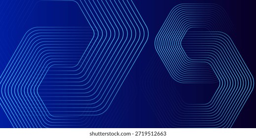 Fondo azul oscuro con patrón de líneas geométricas hexagonales. Abstractas líneas hexagonales brillantes. Concepto de tecnología futurista