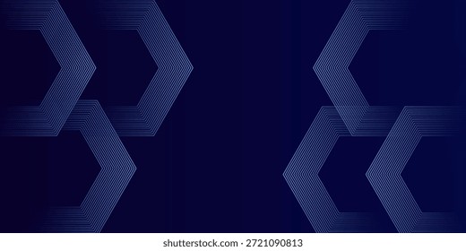 Fondo azul oscuro con patrón de líneas geométricas hexagonales. Abstractas líneas hexagonales brillantes. Concepto de tecnología futurista