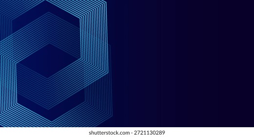 Dark blue background with hexagon geometric lines pattern. Abstract shiny hexagon lines abstract