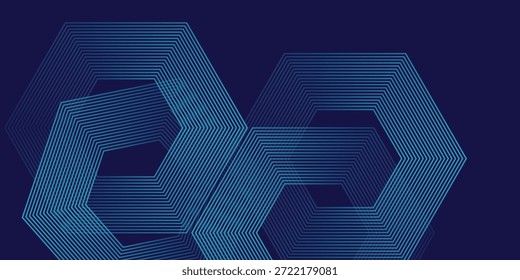 Fondo azul oscuro con patrón de líneas geométricas hexagonales. Abstractas líneas hexagonales brillantes. Concepto de tecnología futurista