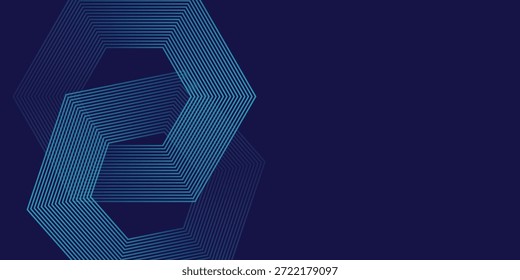 Dunkelblauer Hintergrund mit Hexagon geometrischen Linien Muster. Abstrakte glänzende Sechsecklinien. Futuristisches Technologiekonzept