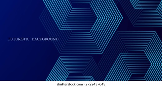 Fondo azul oscuro con patrón de líneas geométricas hexagonales. Abstractas líneas hexagonales brillantes. Concepto de tecnología futurista