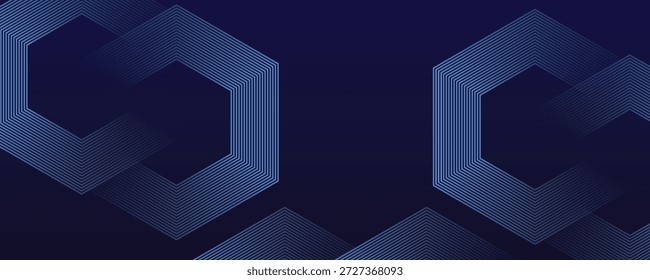 Dark blue background with hexagon geometric lines pattern. Abstract shiny hexagon lines. Futuristic technology concept