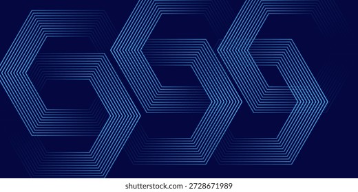Fondo azul oscuro con patrón de líneas geométricas hexagonales. Abstractas líneas hexagonales brillantes. Concepto de tecnología futurista

