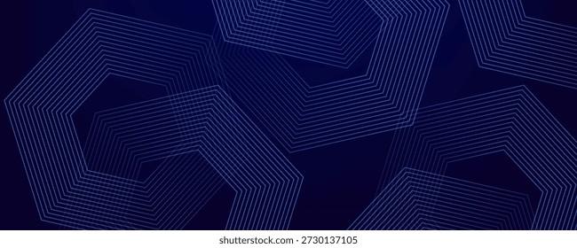 Fondo azul oscuro con patrón de líneas geométricas hexagonales. Abstractas líneas hexagonales brillantes. Concepto de tecnología futurista