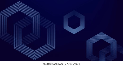 Dark blue background with hexagon geometric lines pattern. Abstract shiny hexagon lines. Futuristic technology concept
