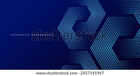 Dark blue background with hexagon geometric lines pattern. Abstract shiny hexagon lines. Futuristic technology concept