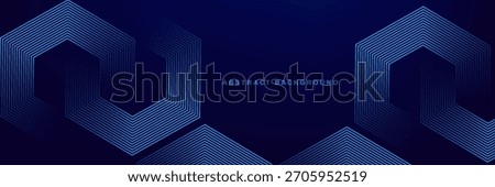 Dark blue background with hexagon geometric lines pattern. Abstract shiny hexagon lines. Futuristic technology concept