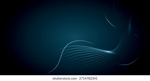 Fondo azul oscuro con decoración de líneas onduladas azules brillantes de alta tecnología. Concepto moderno de líneas curvas para la cubierta, el Anuncio, el folleto, la presentación, el certificado y el Sitio web. VOL. 5