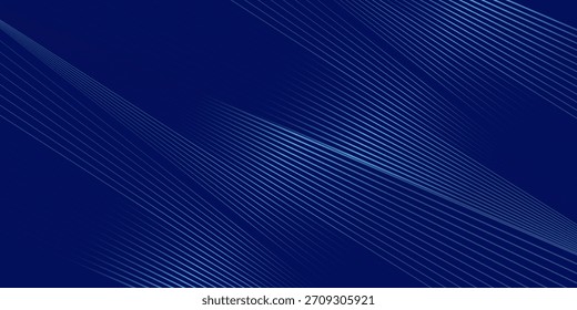 Plano de fundo azul escuro com padrão de linha geométrica horizontal. Linhas horizontais brilhantes abstratas.