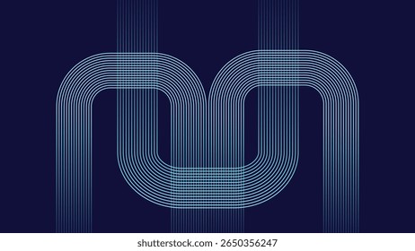 Um plano de fundo azul-escuro com uma intrincada rede de linhas azuis finas e paralelas que se curvam e se estendem, criando um fluxo dinâmico, inspirado na tecnologia e abstrato.

