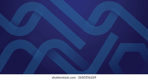 Um plano de fundo azul-escuro com uma intrincada rede de linhas azuis finas e paralelas que se curvam e se estendem, criando um fluxo dinâmico, inspirado na tecnologia e abstrato.

