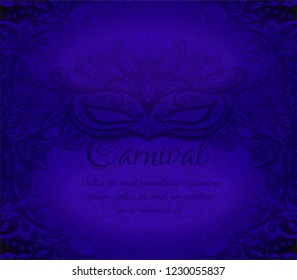 Dark blue background with lace pattern and carnival mask