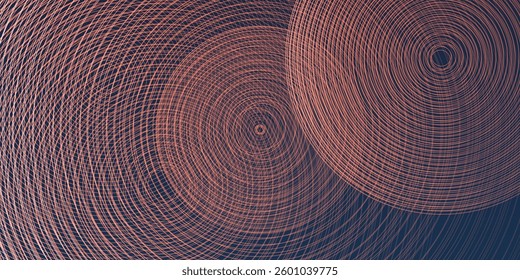 Dark Blue Background with Layers of Large Concentric Circles in Brown and Purple Creating a Dynamic Geometric Overlalpping Pattern - Creative Vector Design